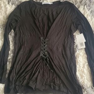 Black shirt with corset tie